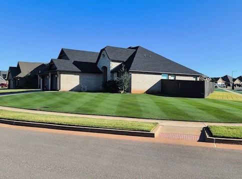 Fresh striped residential lawn